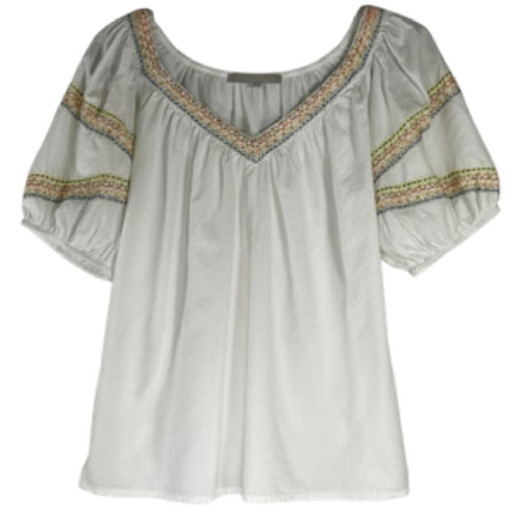 LOFT White Floral Boho V Neck Oversized Fit Lightweight Top Size S